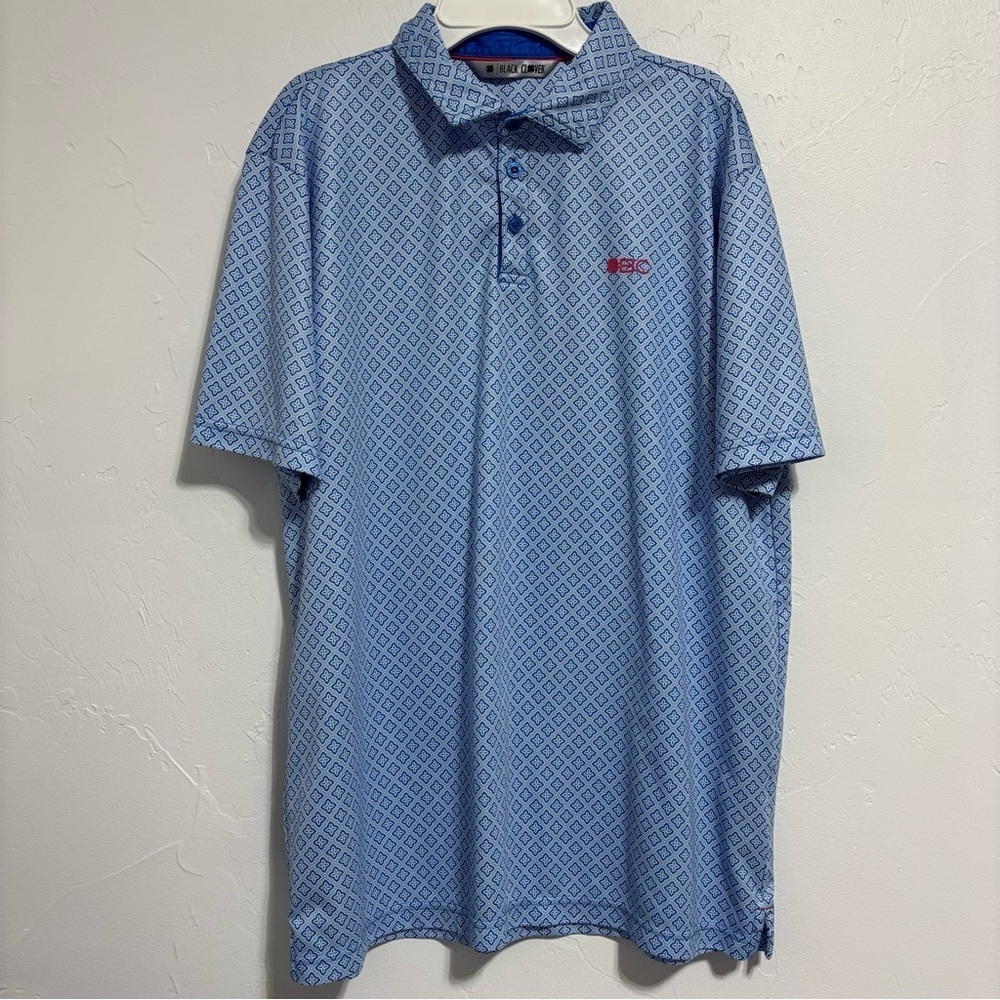 Black Clover Men's Large Blue Colorful Geometric Short Sleeve Golf Polo Shirt